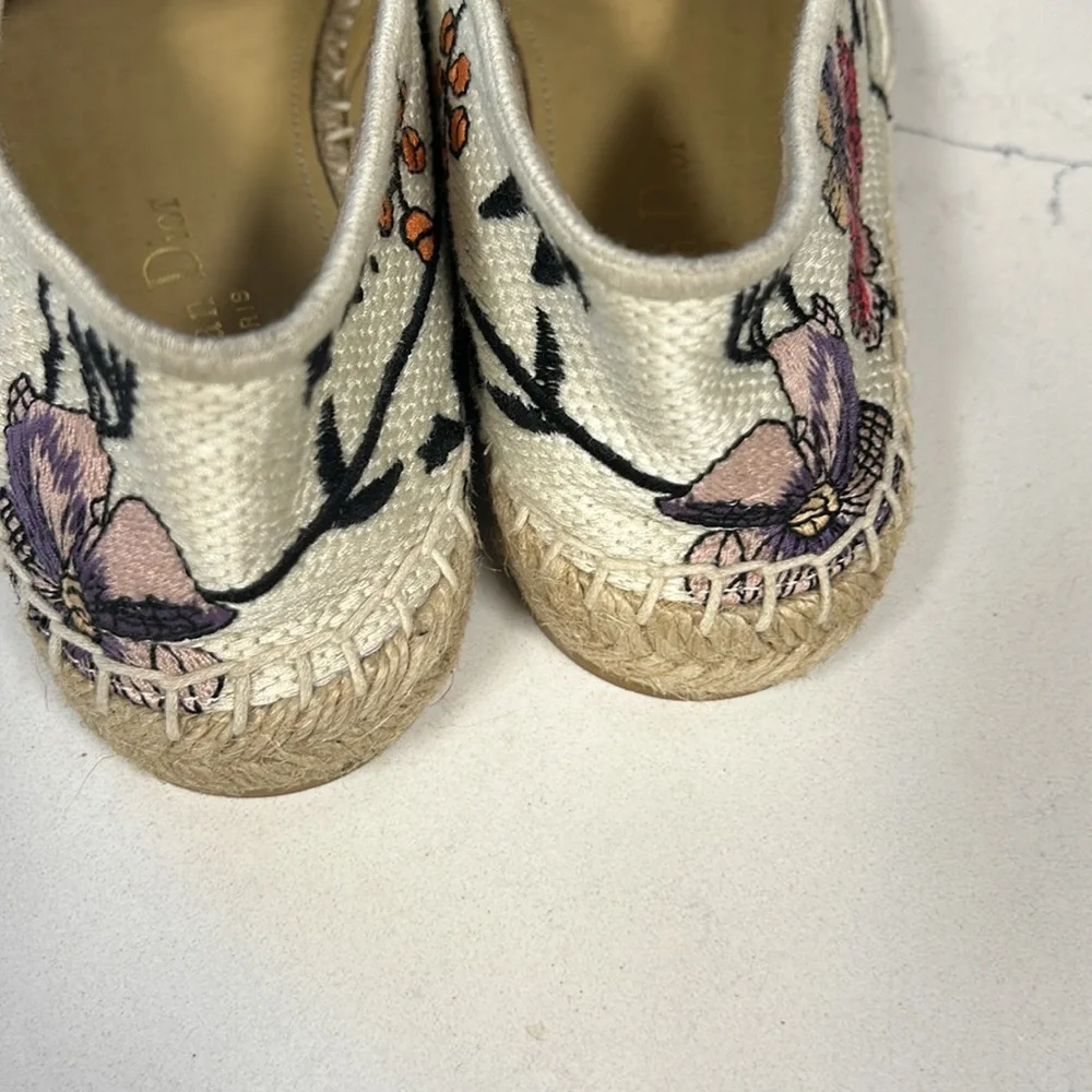 Dior Floral Embroidered Espadrilles in Cream, Pink, Red, Blue